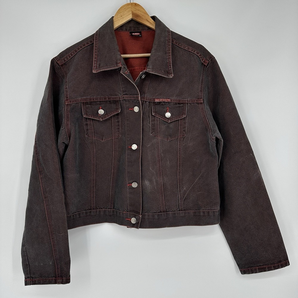 vintage NAVI jeanswear denim trucker jacket USA made Y2K Streetwear XL Red Women
